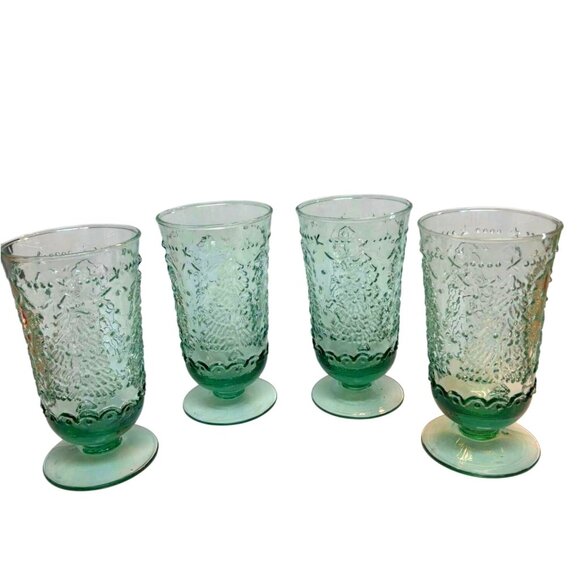 Set of 4 Mikasa Studio Nova “Holiday Cheer” Glasses  Vintage Green Textured Tumb - Picture 4 of 4